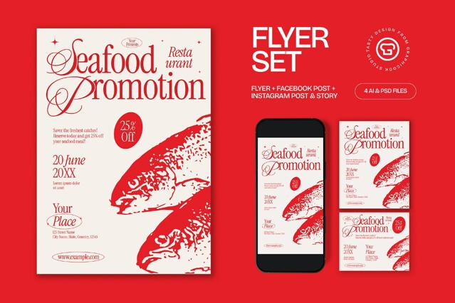 Red Seafood Restaurant Promotion Flyer