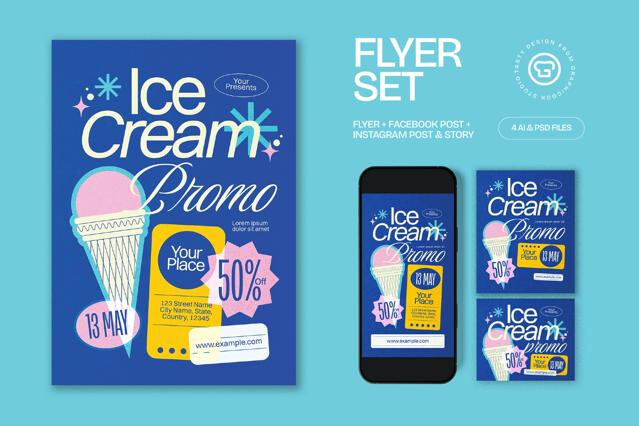 Blue Scrapbooking Ice Cream Promo Flyer
