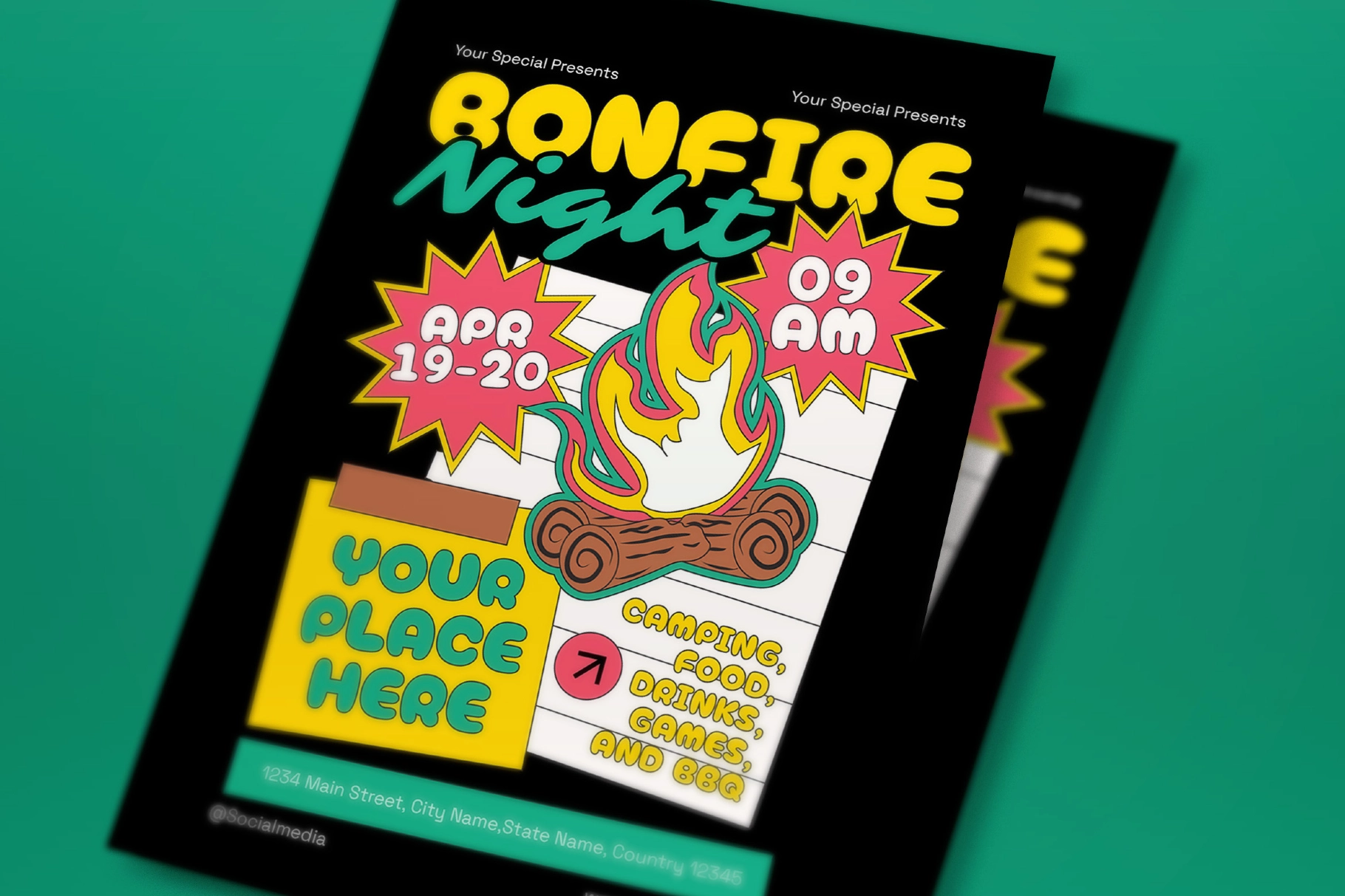 Black Quirky Illustration Bonfire Night Flyer