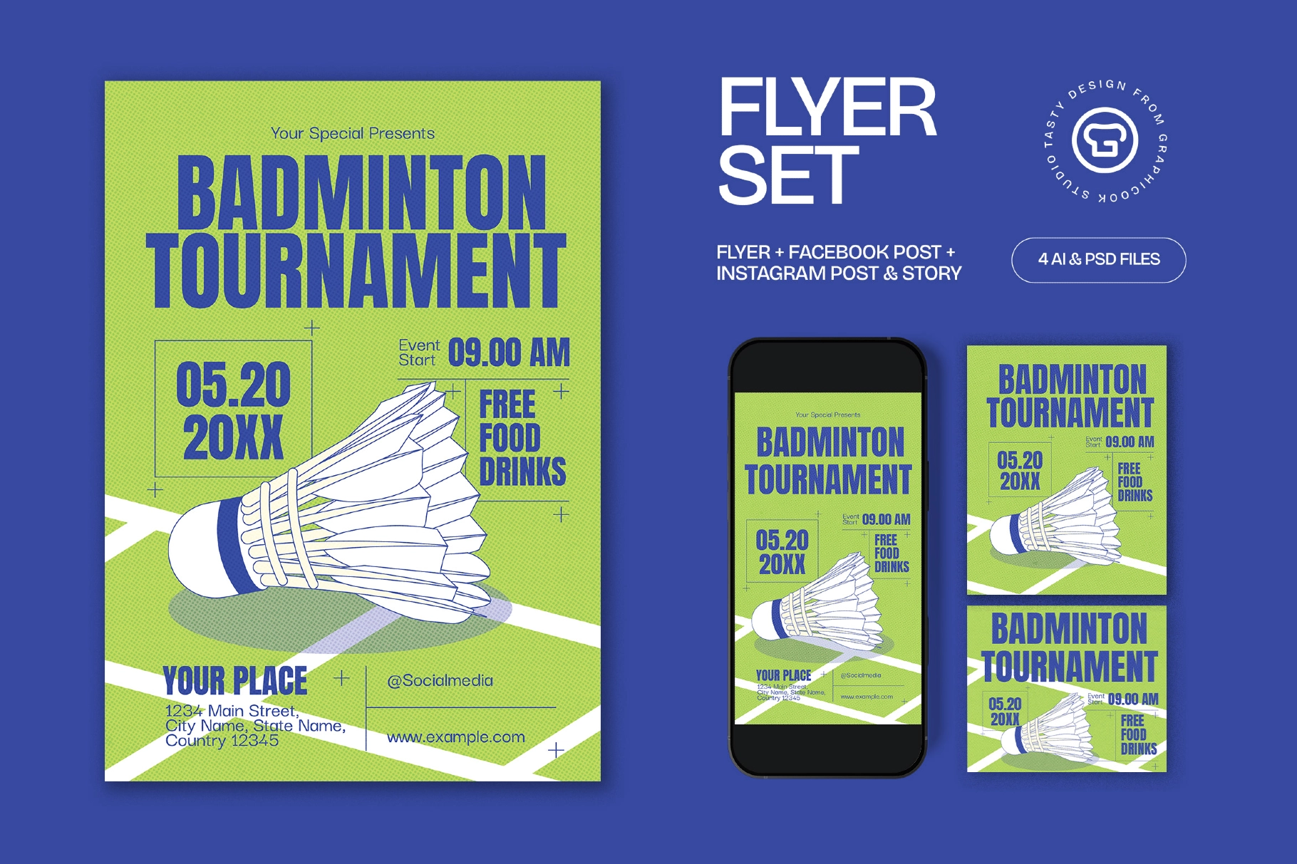 Green Bold Badminton Tournament Flyer