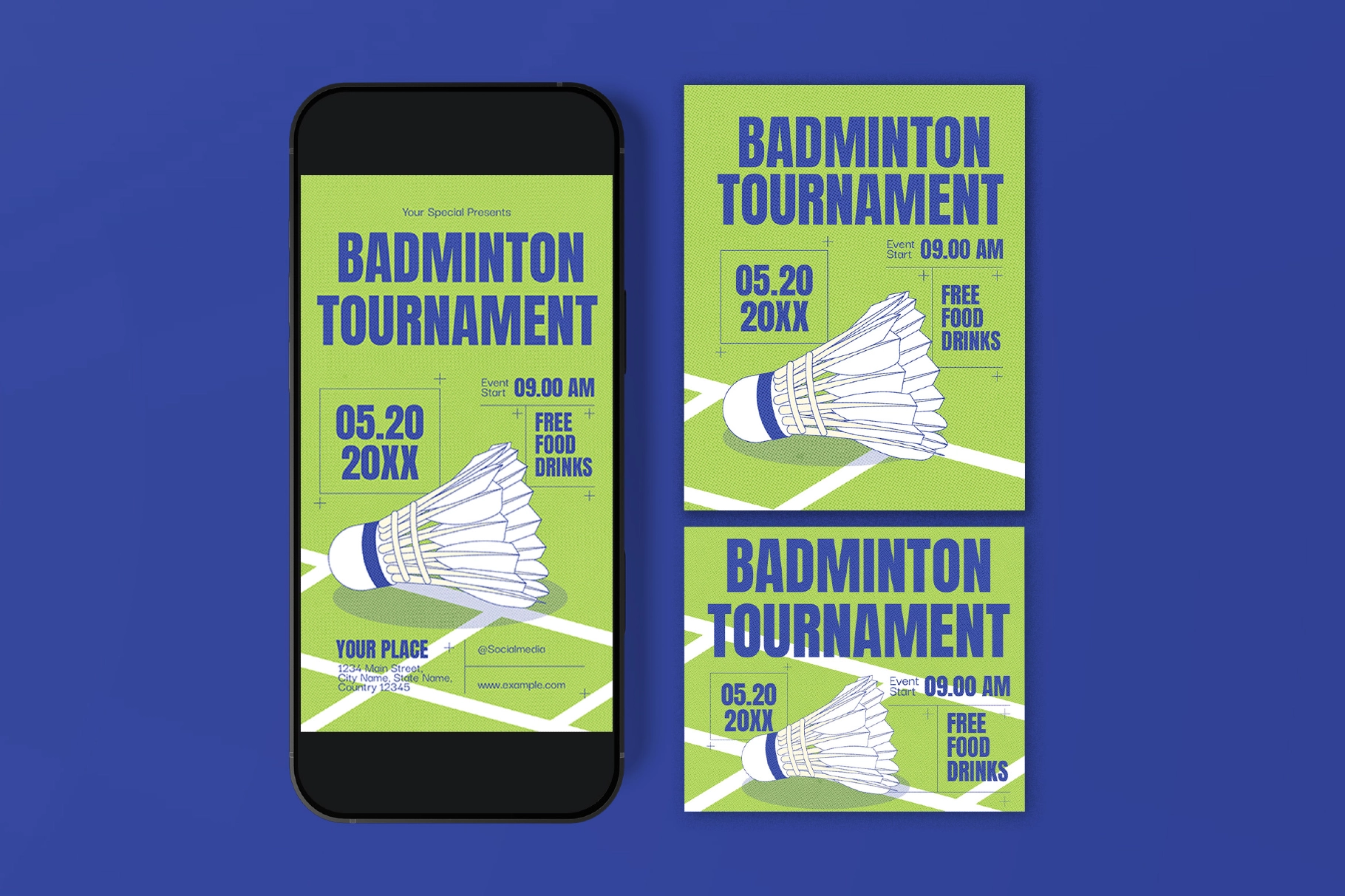 Green Bold Badminton Tournament Flyer