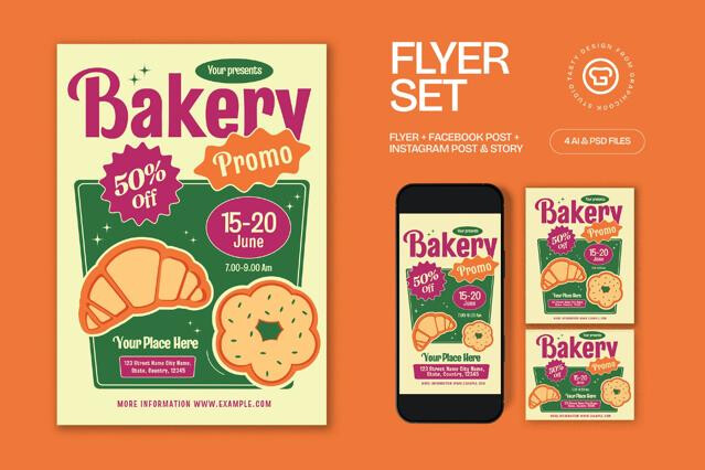 Pink And Geen Bakery Promo Flyer
