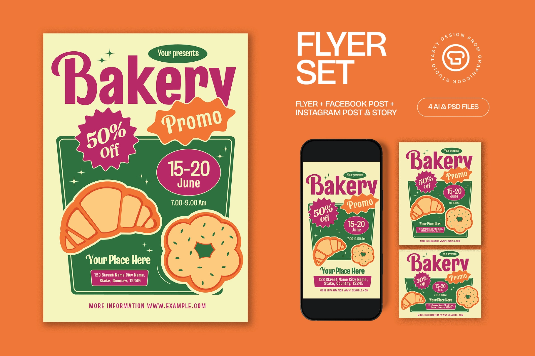 Pink And Geen Bakery Promo Flyer