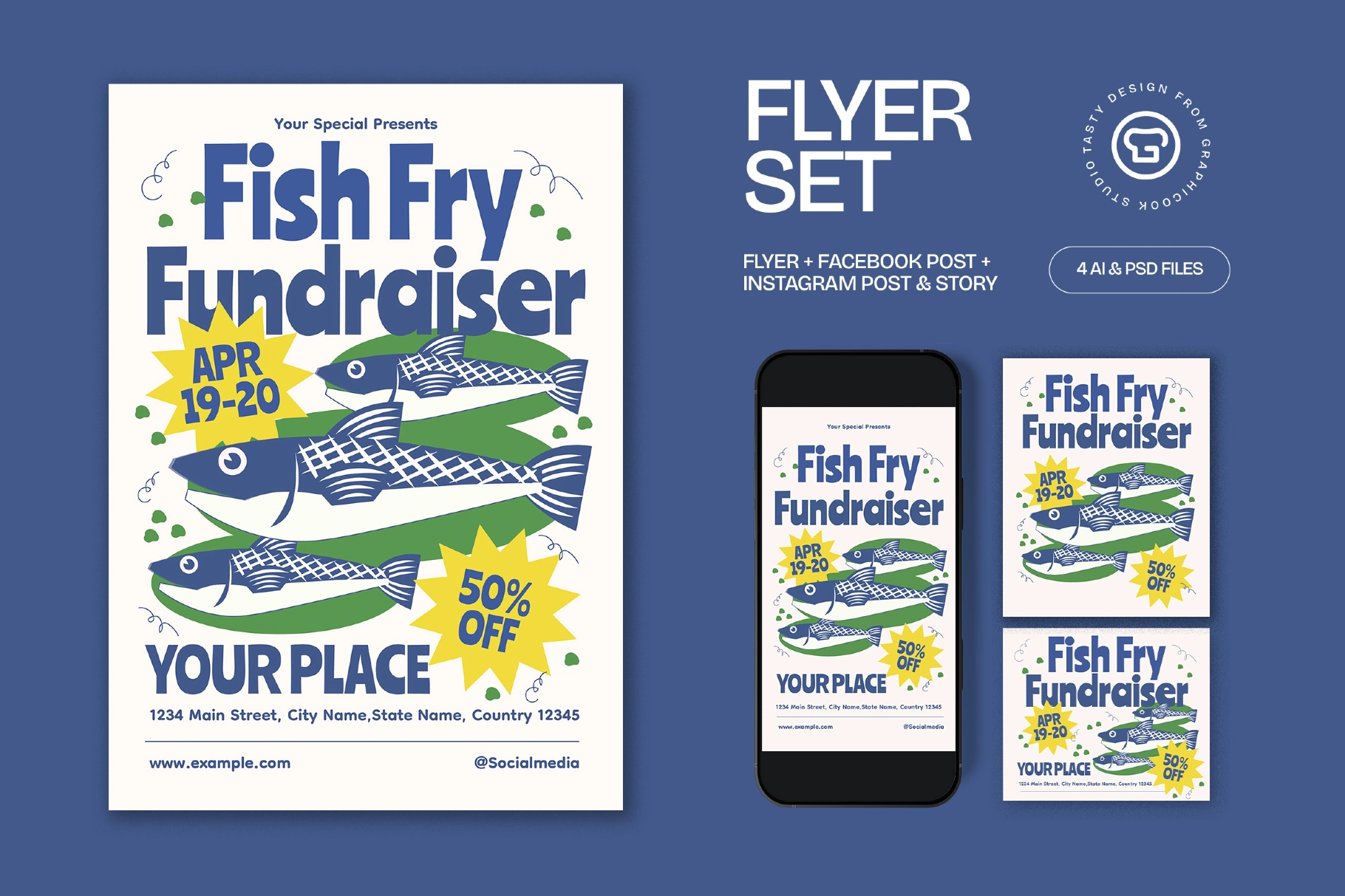 White Quirky Fish Fry Fundraiser Flyer