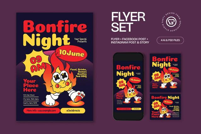 Blue And Red Bold Bonfire Night Flyer