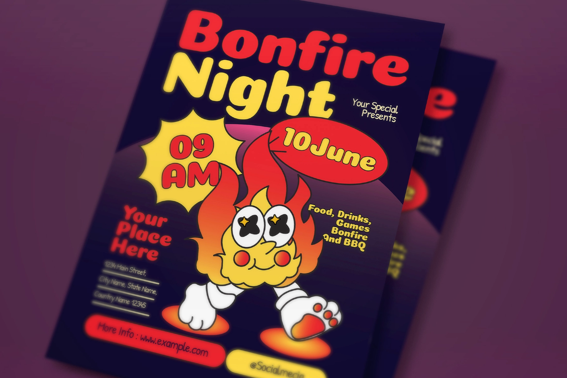 Blue And Red Bold Bonfire Night Flyer