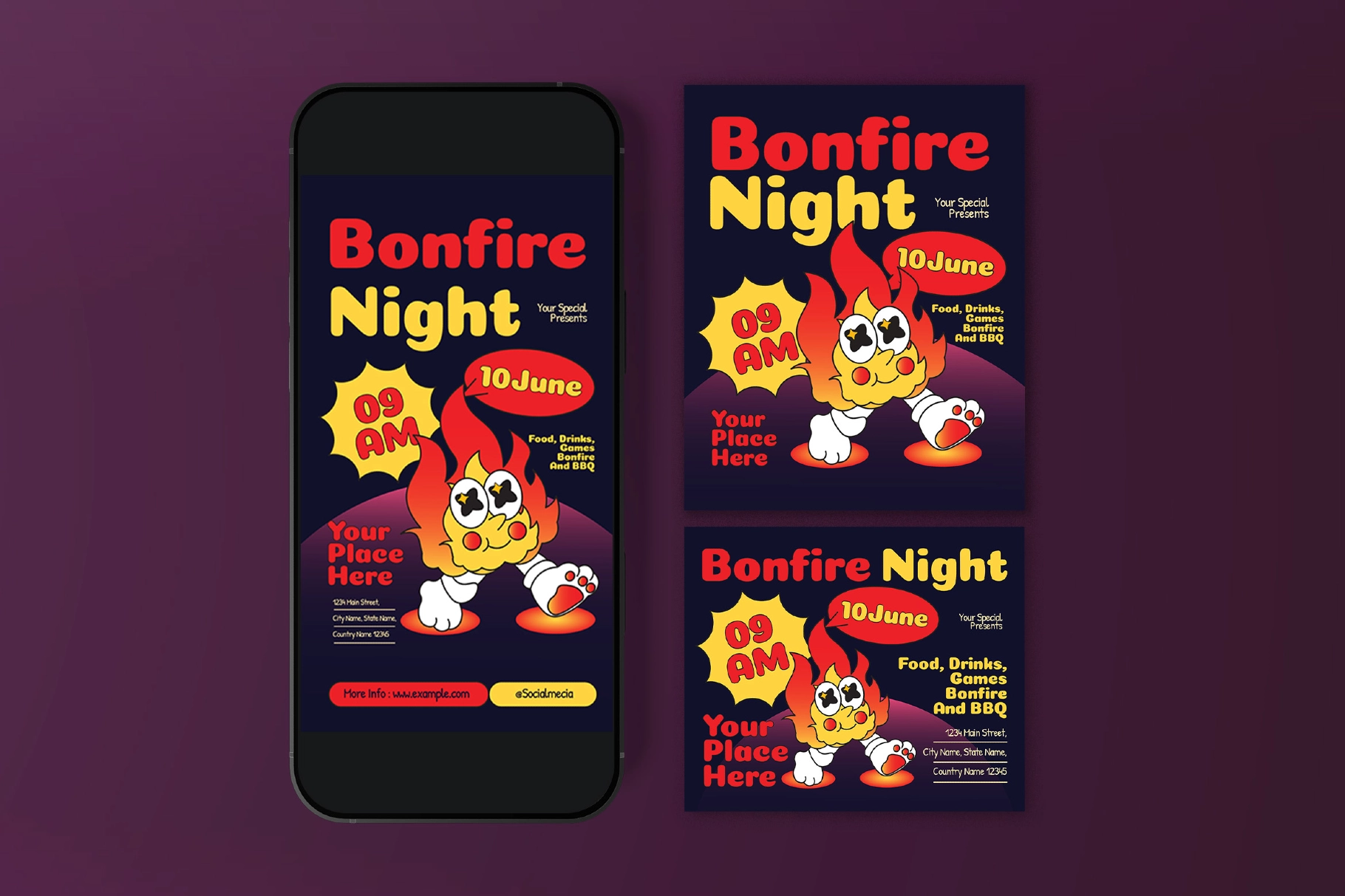 Blue And Red Bold Bonfire Night Flyer