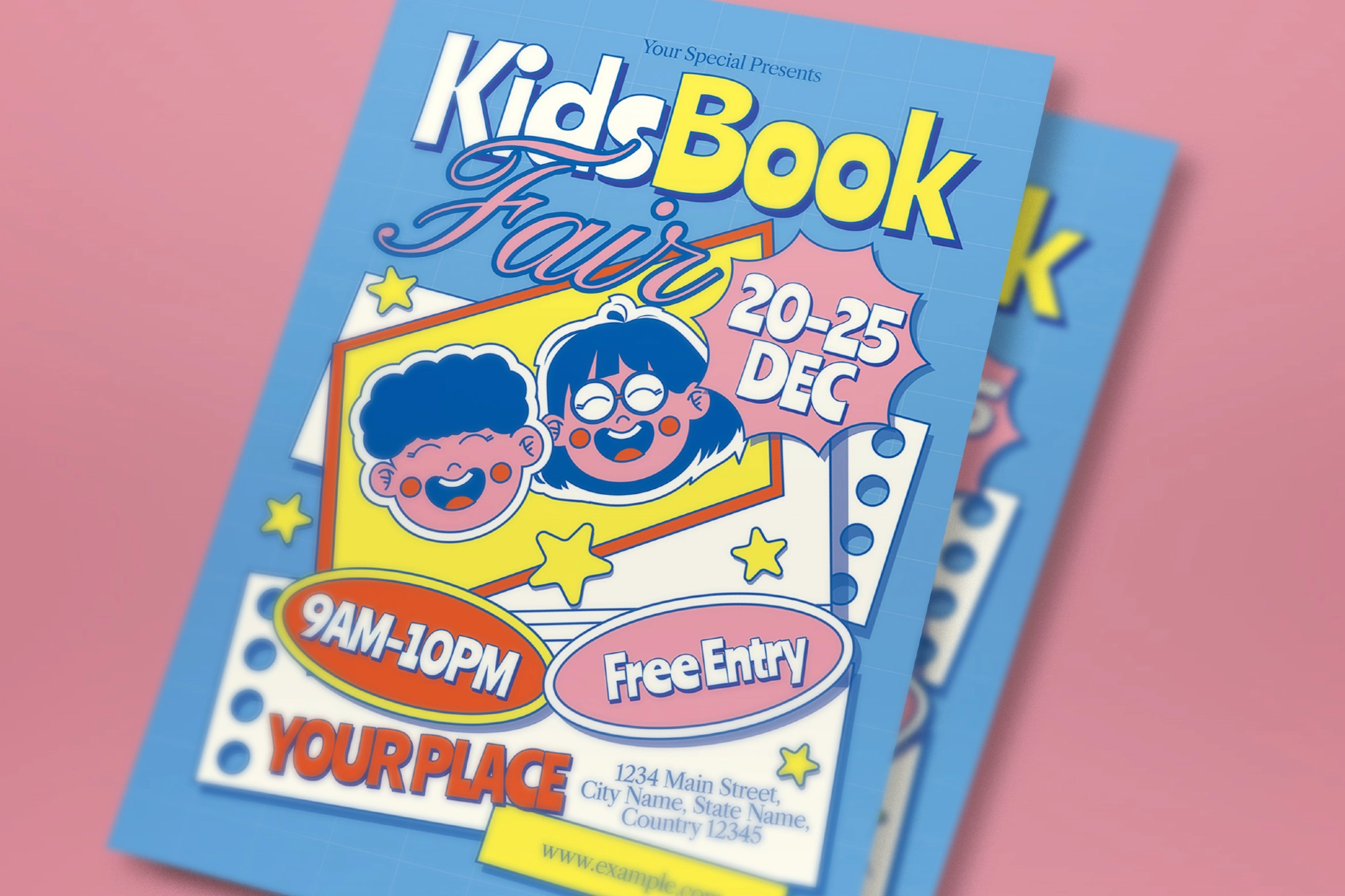 Blue Quirky Illustration Kids Book Fair Flyer