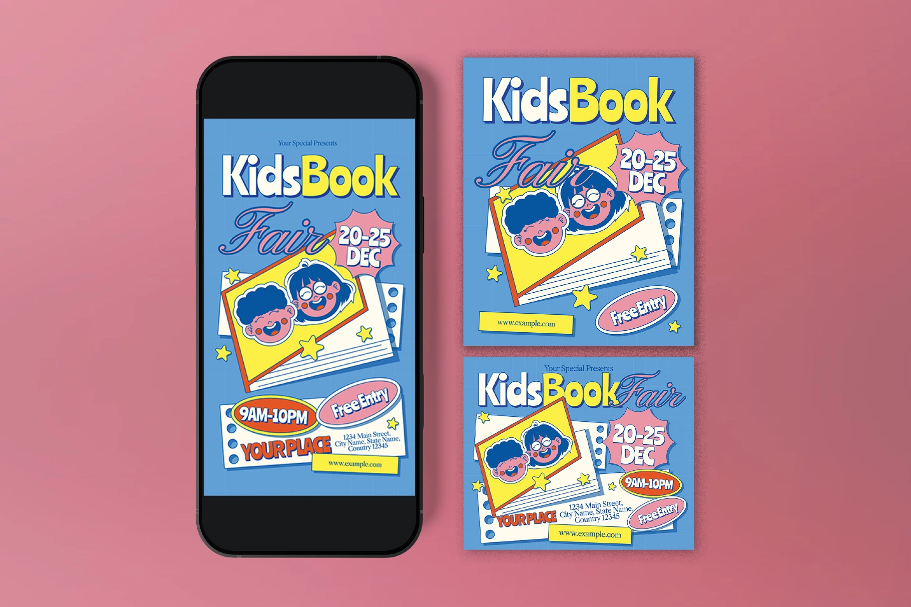 Blue Quirky Illustration Kids Book Fair Flyer