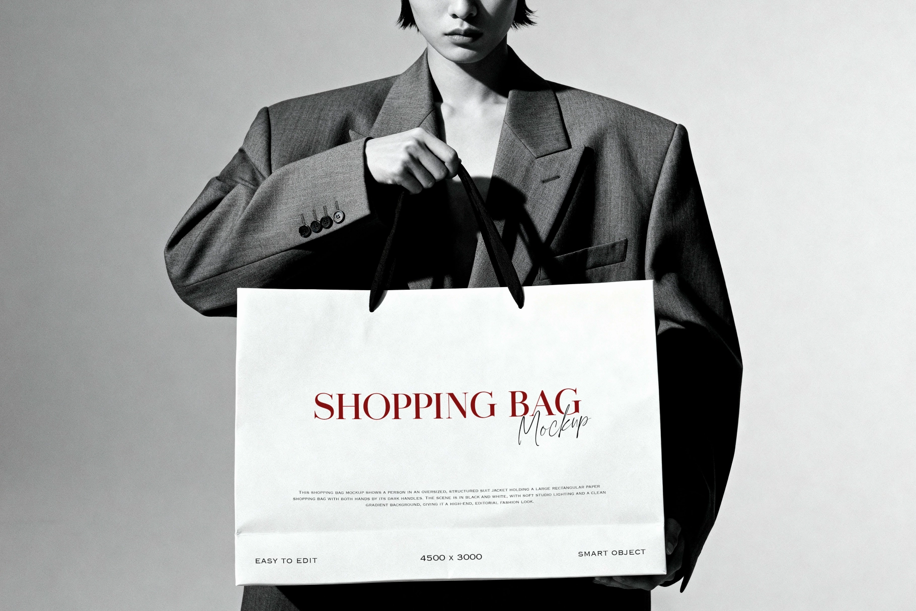 B&W Model Holding Shopping Bag Mockup