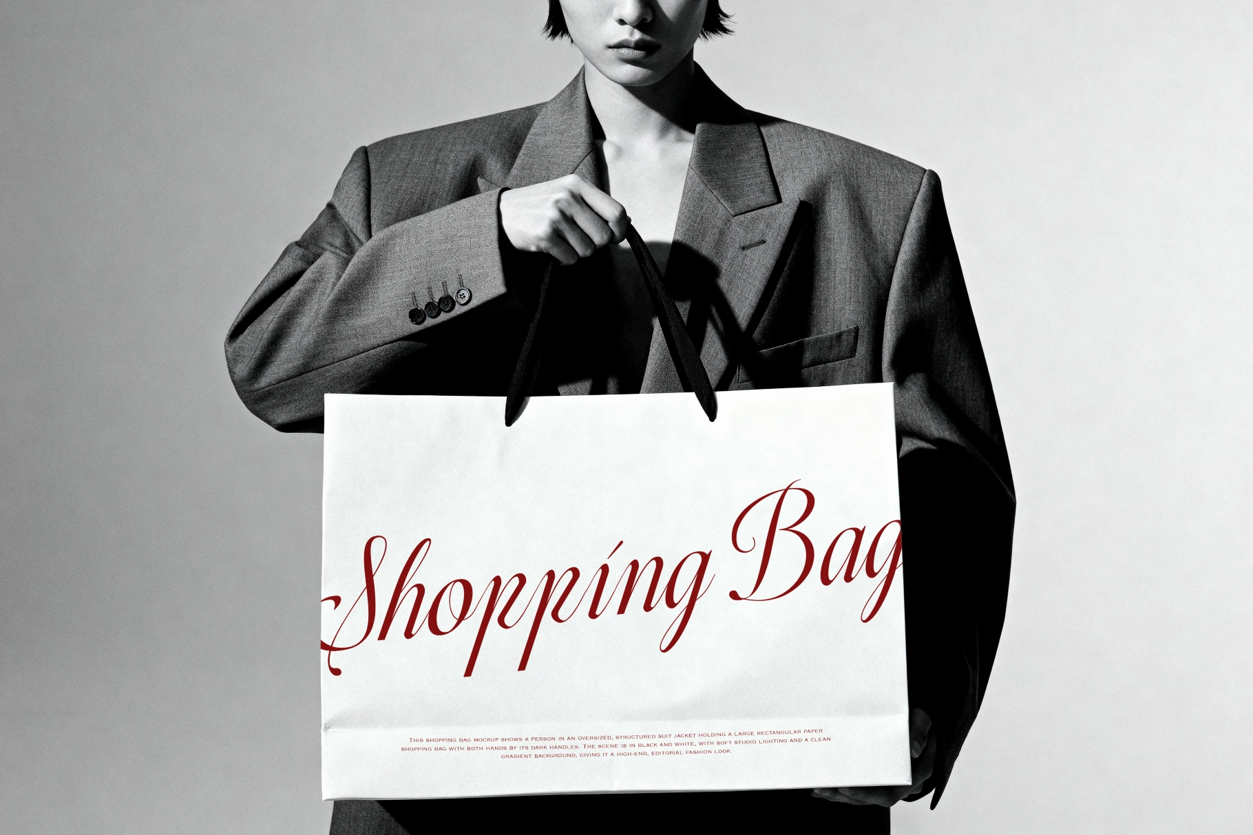 B&W Model Holding Shopping Bag Mockup