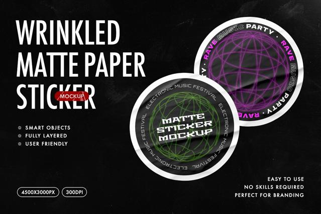 Wrinkled Matte Sticker Mockup