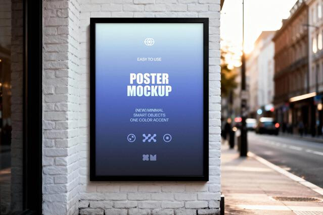 White Brick Wall Poster Mockup