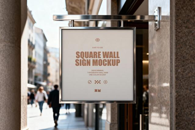 Square Wall Sign Mockup