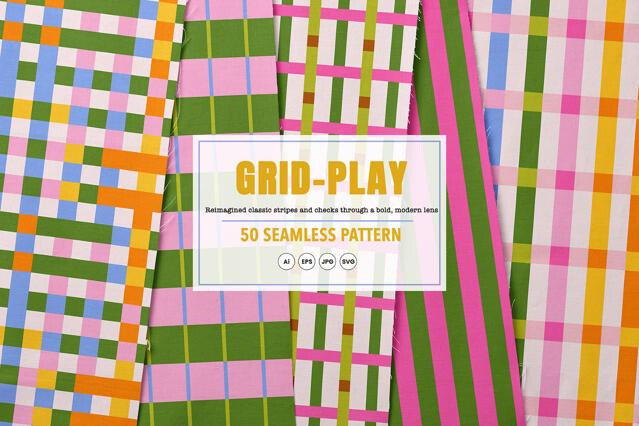 Grid Play -  Stripes & Plaids Seamless Patterns