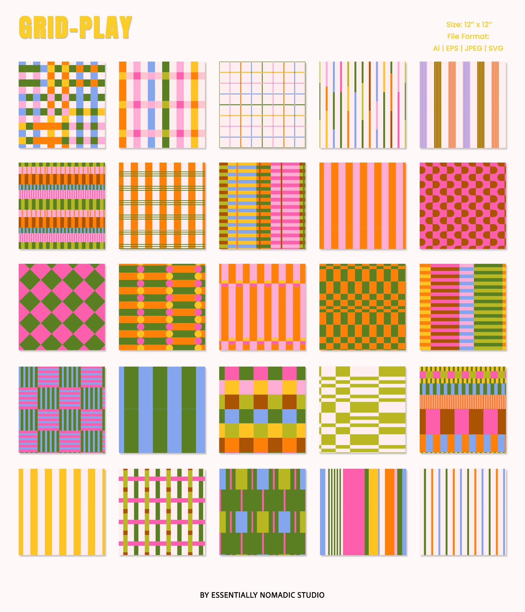 Grid Play -  Stripes & Plaids Seamless Patterns