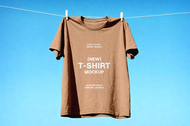 Hanging T-Shirt Mockup on Clothesline