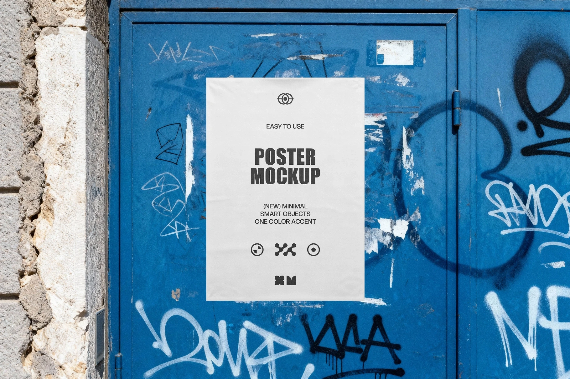 Blue Metal Wall Poster Mockup