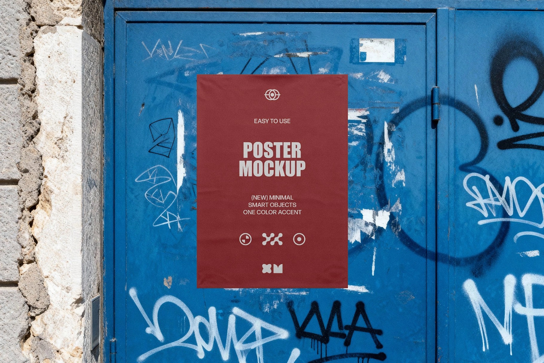 Blue Metal Wall Poster Mockup