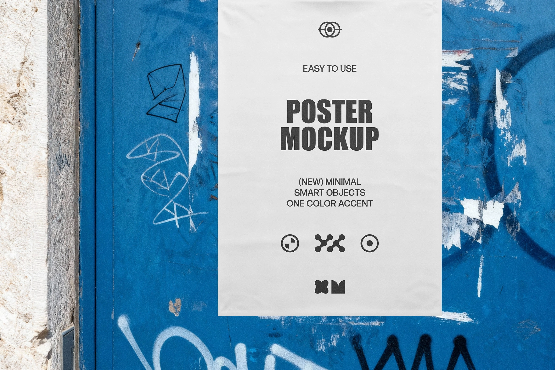 Blue Metal Wall Poster Mockup