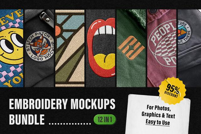 Embroidery Mockups: 12-in-1 Bundle