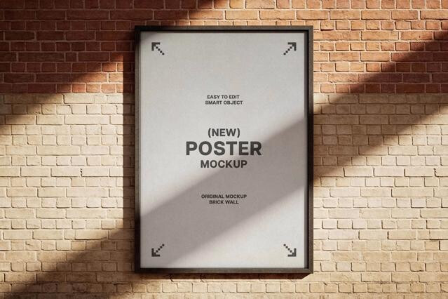 Brick Wall Framed Poster Mockup