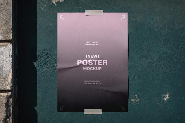 Taped Wall Poster Mockup