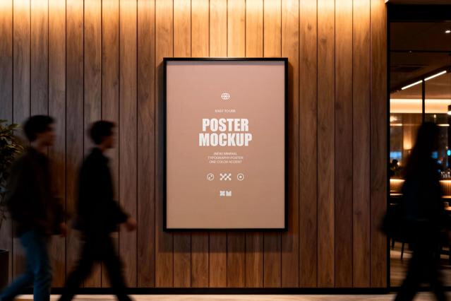 Wooden Panel Wall Poster Mockup