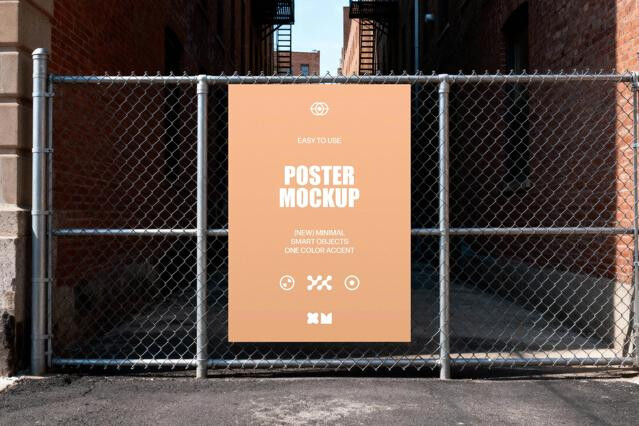Steel-Wire Fence Poster Mockup