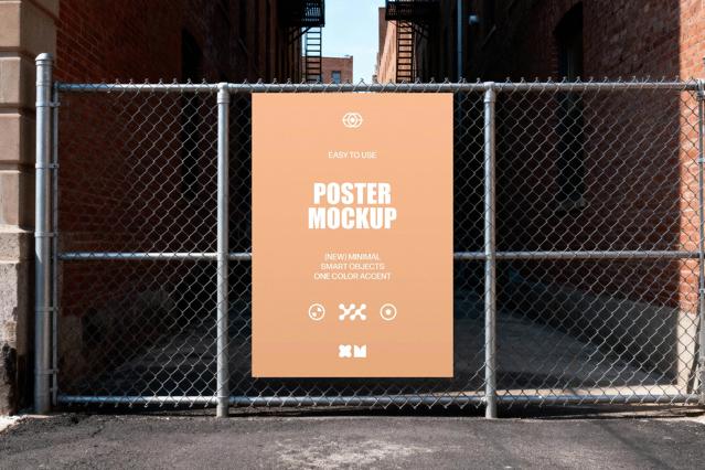 Download Steel-Wire Fence Poster Mockup