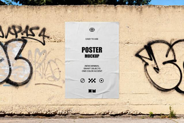 Paper Poster Mockup on Graffiti Wall