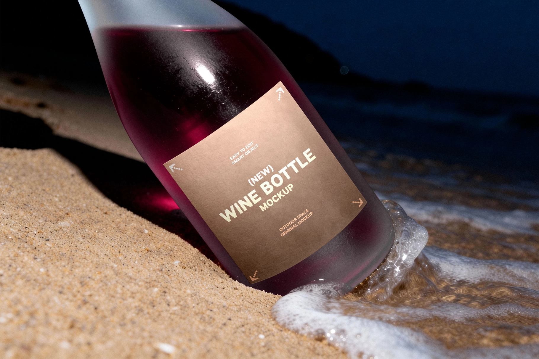 Wine Bottle Mockup on Beach