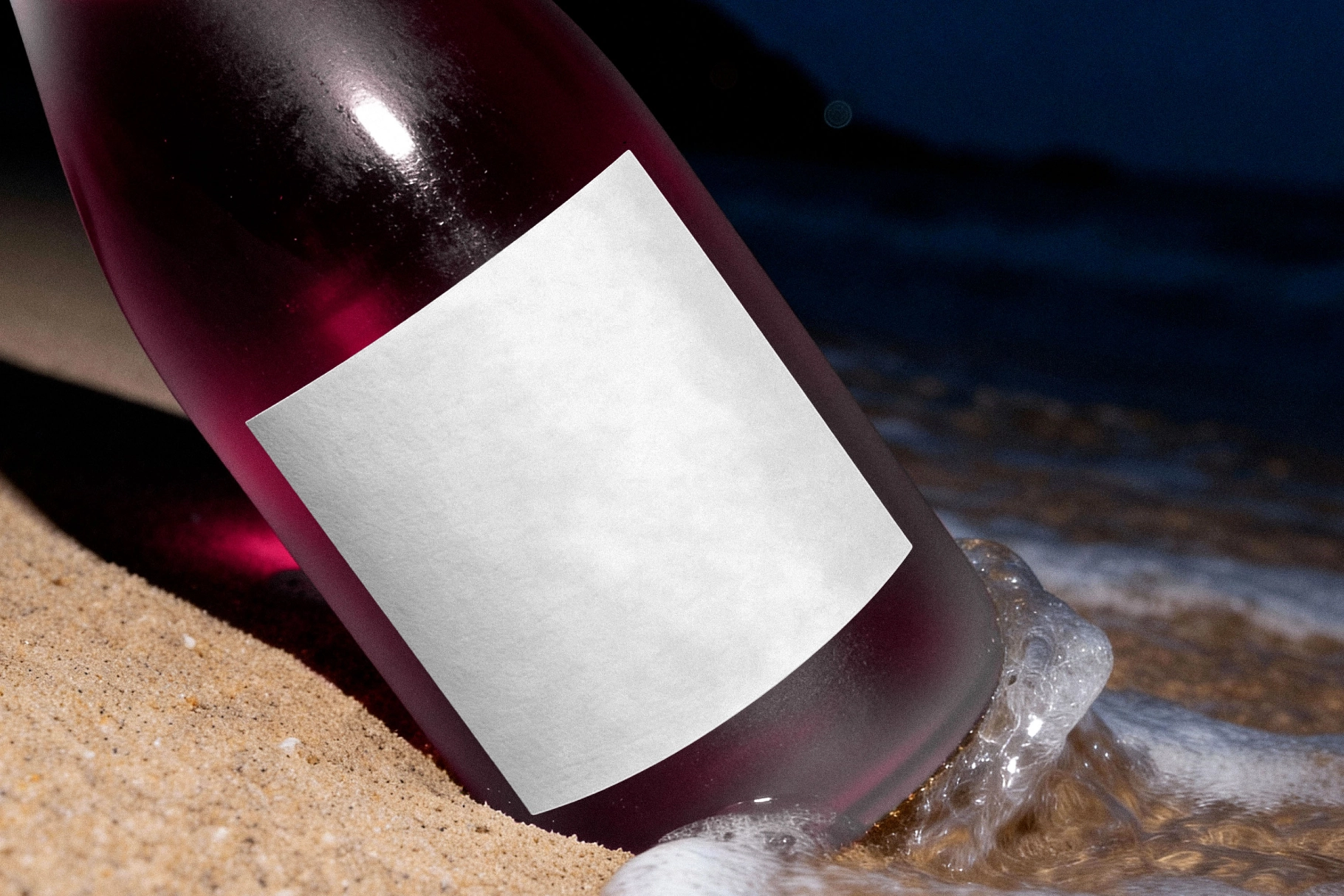 Wine Bottle Mockup on Beach