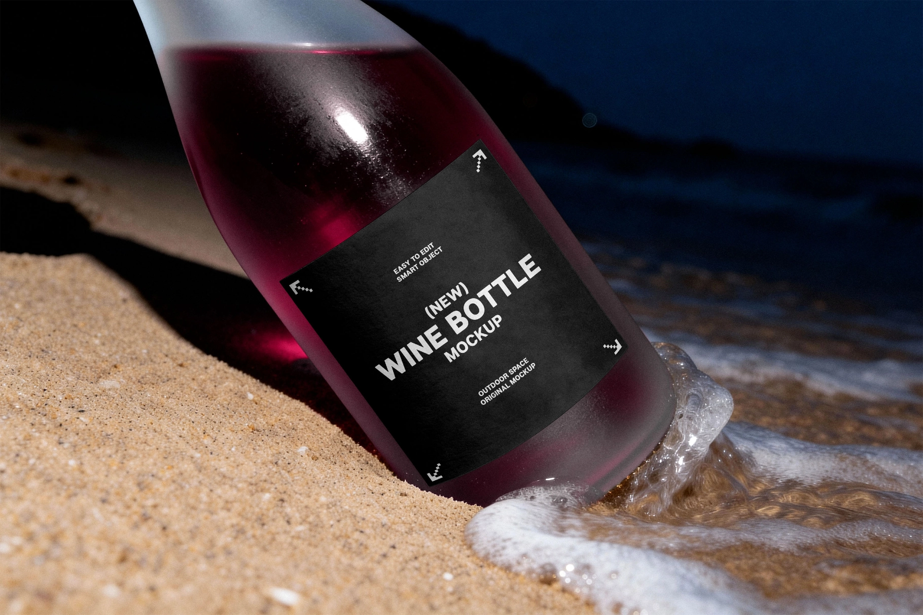 Wine Bottle Mockup on Beach