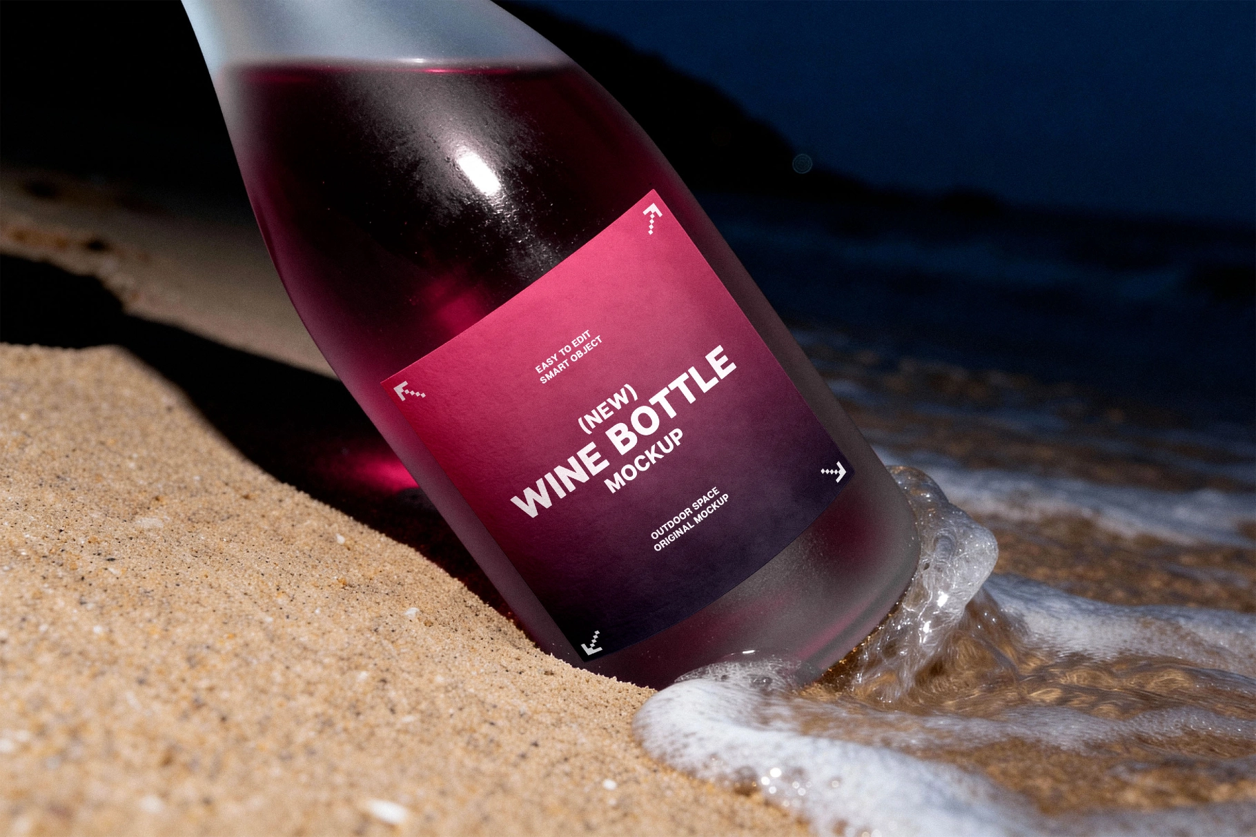 Wine Bottle Mockup on Beach
