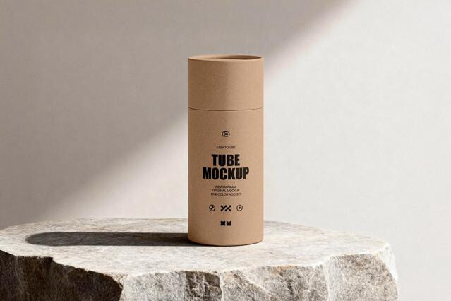 Cardboard Tube Mockup on Rock