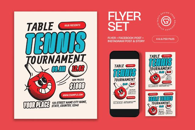 Beige Retro Table Tennis Flyer
