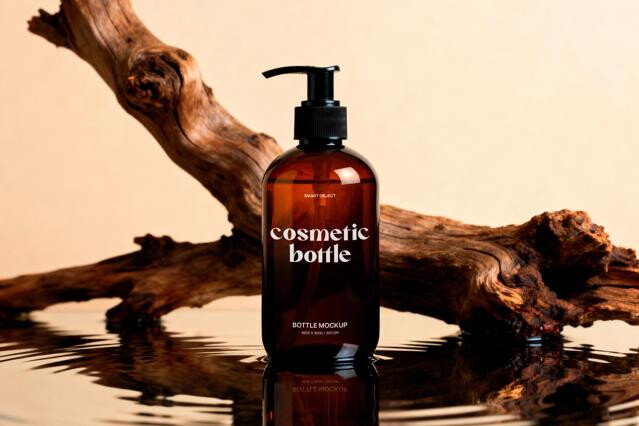 Amber Cosmetic Pump Bottle Mockup