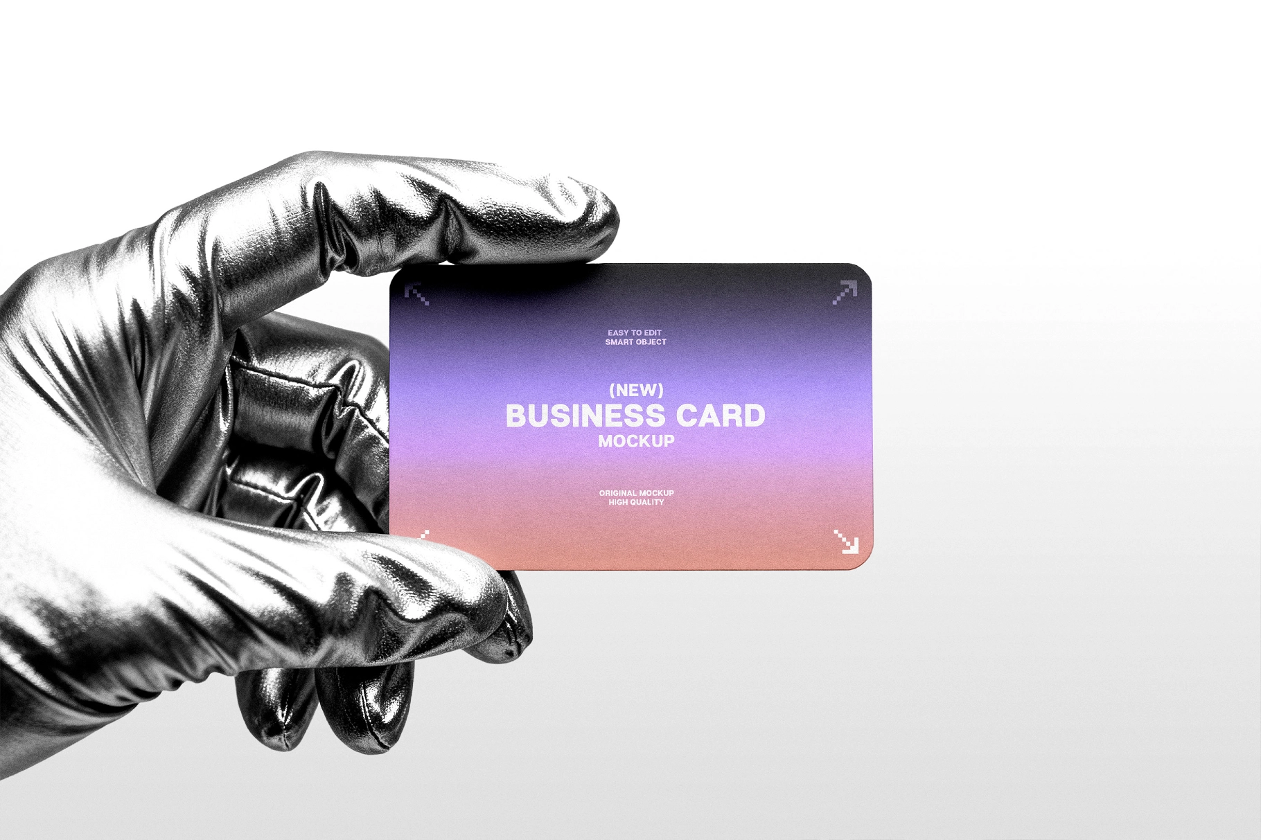 Business Card Mockup in Silver Gloved Hand