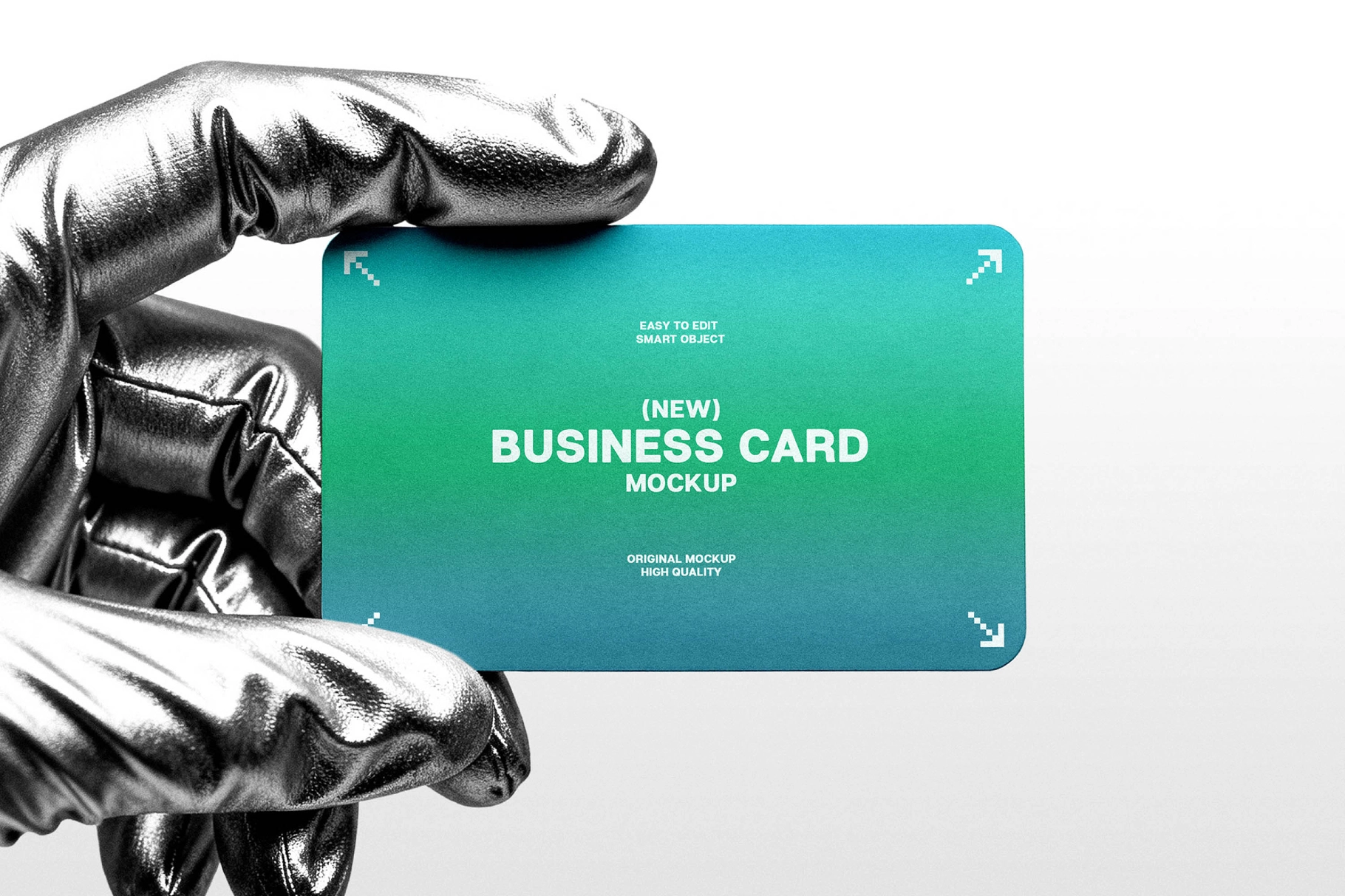 Business Card Mockup in Silver Gloved Hand