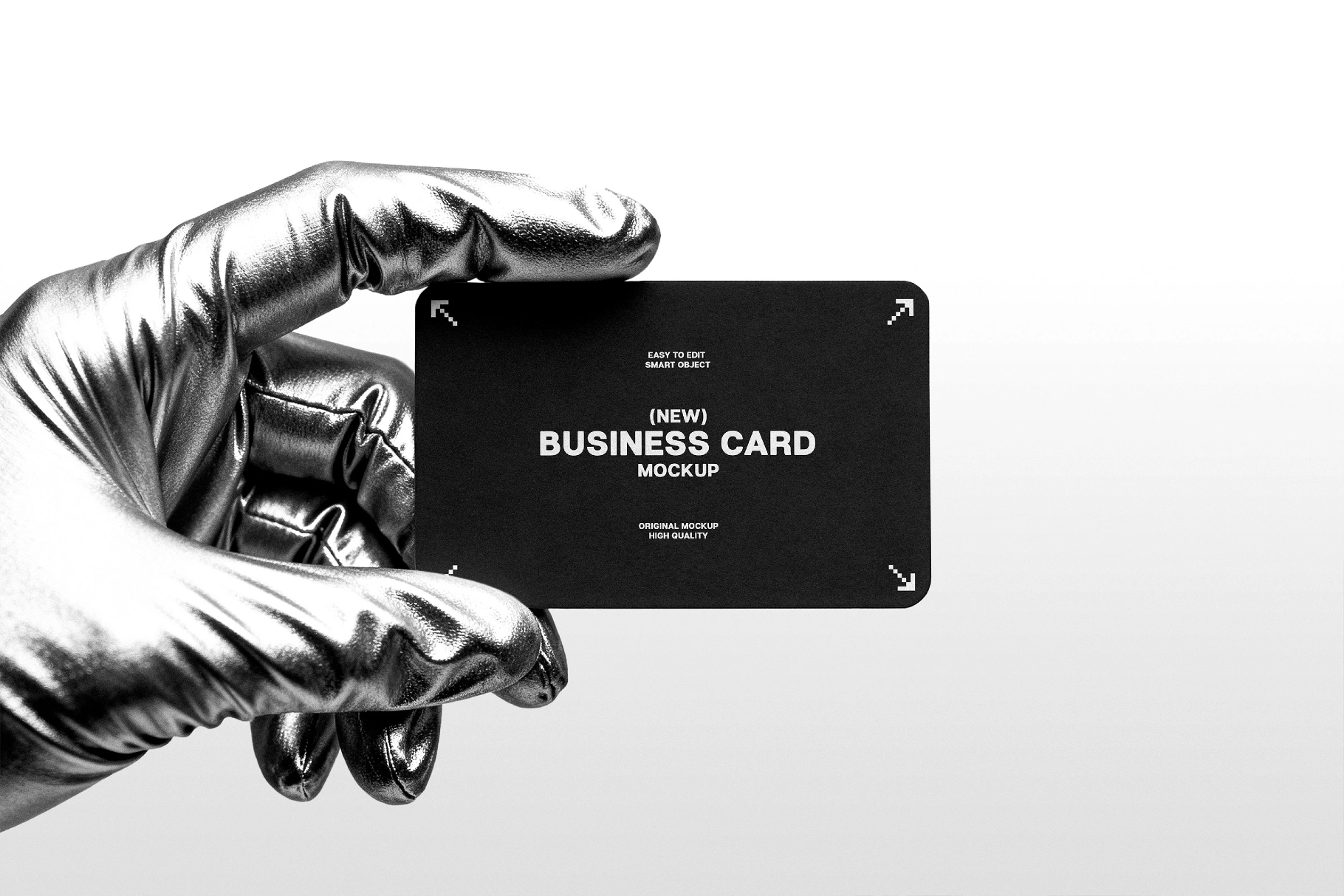 Business Card Mockup in Silver Gloved Hand