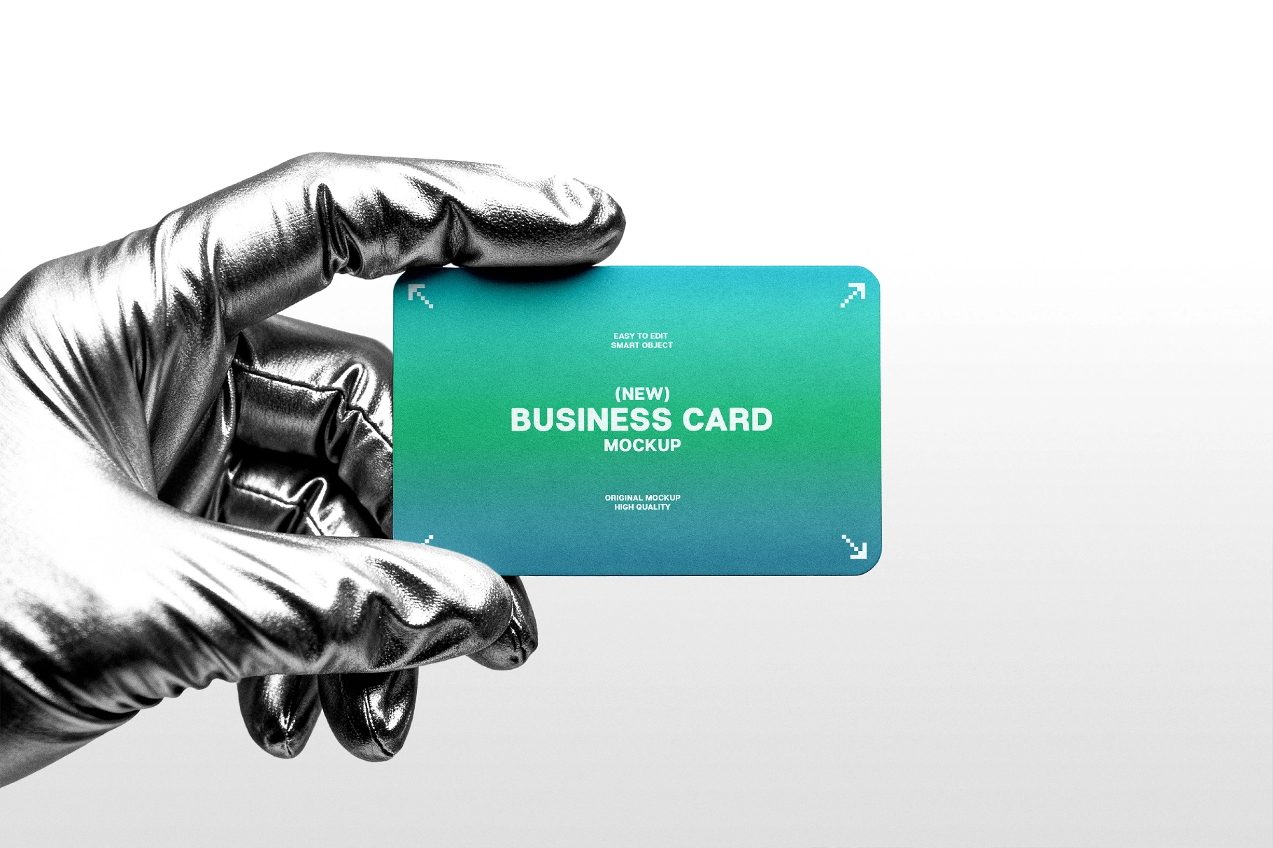 Business Card Mockup in Silver Gloved Hand