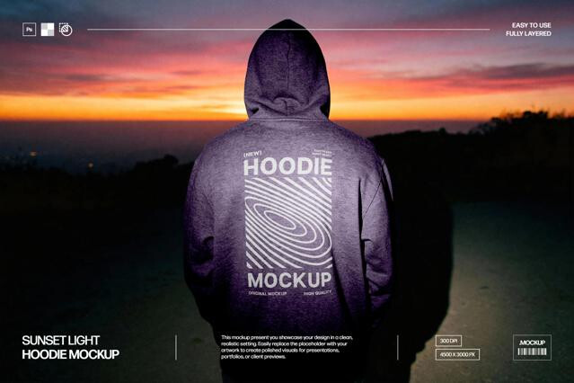 Sunset Back-View Hoodie Mockup