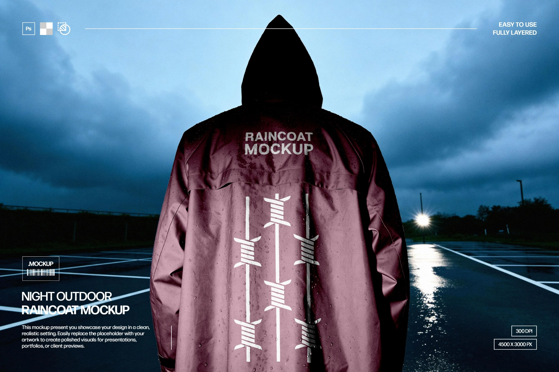 Night Outdoor Raincoat Mockup