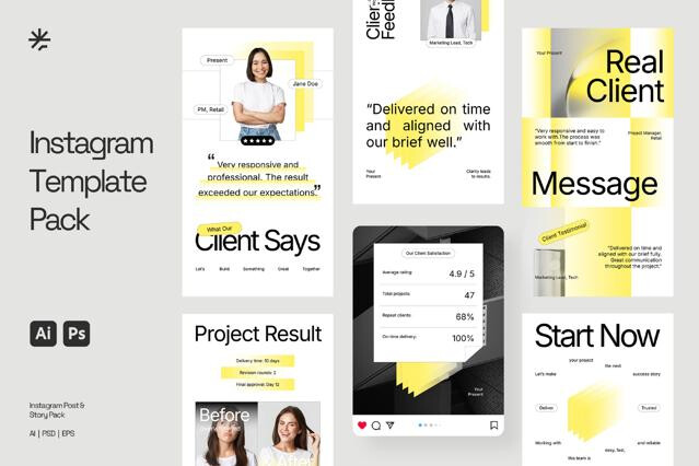 Client Testimonials Instagram Pack (AI, EPS, PSD)