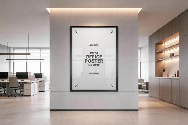 Office Poster Mockup in Lobby