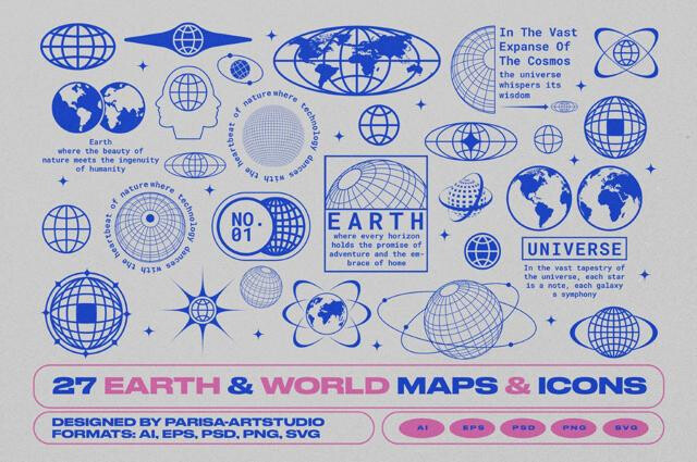 27 Earth & World Maps & Icons