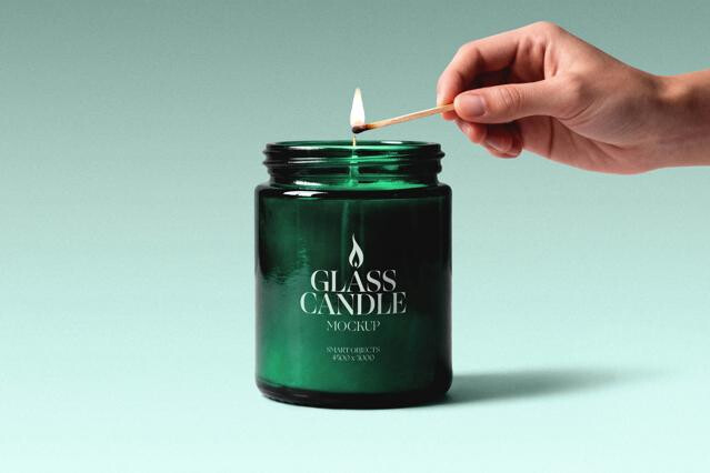Glass Candle Mockup with Match