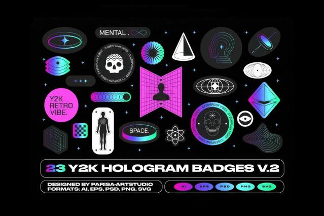 Futuristic Hologram Badge Stickers