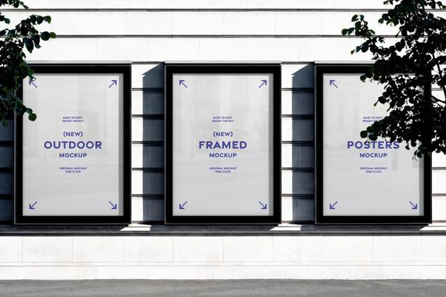 Triple Outdoor Framed Posters Mockup